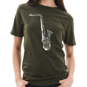 Music Notes Saxophone Unisex Ring Spun Cotton Vintage Short Sleeve Crewneck Tee Shirt