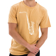Music Notes Saxophone Unisex Ring Spun Cotton Vintage Short Sleeve Crewneck Tee Shirt