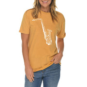 Music Notes Saxophone Unisex Ring Spun Cotton Vintage Short Sleeve Crewneck Tee Shirt
