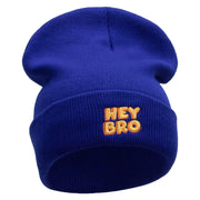 Hey Bro Embroidered 12 Inch Long Knitted Beanie - Royal OSFM