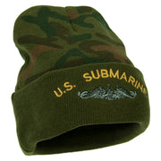 US Submarine Logo Military Embroidered Camo Long Beanie