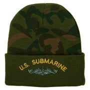 US Submarine Logo Military Embroidered Camo Long Beanie