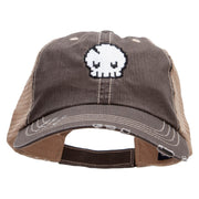 Pixel Skull Embroidered Low Profile Special Cotton Mesh Cap - Brown-Khaki OSFM