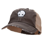 Pixel Skull Embroidered Low Profile Special Cotton Mesh Cap - Brown-Khaki OSFM