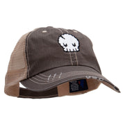 Pixel Skull Embroidered Low Profile Special Cotton Mesh Cap - Brown-Khaki OSFM