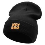 Hey Bro Embroidered 12 Inch Long Knitted Beanie - Black OSFM