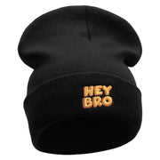 Hey Bro Embroidered 12 Inch Long Knitted Beanie - Black OSFM