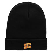 Hey Bro Embroidered 12 Inch Long Knitted Beanie - Black OSFM