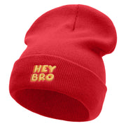 Hey Bro Embroidered 12 Inch Long Knitted Beanie - Red OSFM