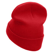 Hey Bro Embroidered 12 Inch Long Knitted Beanie - Red OSFM