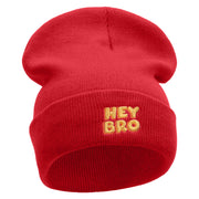 Hey Bro Embroidered 12 Inch Long Knitted Beanie - Red OSFM