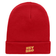 Hey Bro Embroidered 12 Inch Long Knitted Beanie - Red OSFM