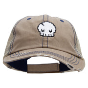 Pixel Skull Embroidered Low Profile Special Cotton Mesh Cap - Khaki OSFM