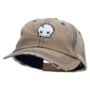 Pixel Skull Embroidered Low Profile Special Cotton Mesh Cap - Khaki OSFM