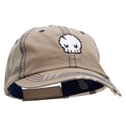 Pixel Skull Embroidered Low Profile Special Cotton Mesh Cap - Khaki OSFM