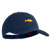 Plain Yellow Fish Sealife Embroidered Iron On Patched 6 Panel Washed Low Profile Dad Hat - Navy OSFM