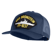 USS Bronstein FF 1037 Patched Solid Cotton Twill 5 panel Mesh Back Cap - Navy OSFM