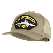 USS Bronstein FF 1037 Patched Solid Cotton Twill 5 panel Mesh Back Cap - Khaki OSFM