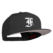Old English White F Patched Cotton Twill Flat Bill Cap - Black OSFM