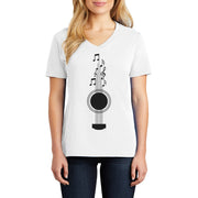 Music Notes Guitar Ladies Big Size Core Cotton V neck T-Shirt