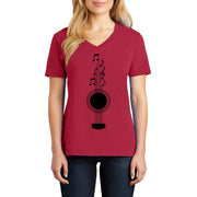 Music Notes Guitar Ladies Big Size Core Cotton V neck T-Shirt