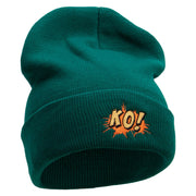 KO Embroidered 12 Inch Long Knitted Beanie - Dk-Green OSFM