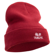 Let's Go Travel Embroidered 12 Inch Long Knitted Beanie - Maroon OSFM