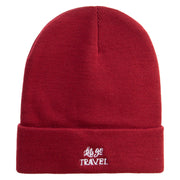 Let's Go Travel Embroidered 12 Inch Long Knitted Beanie - Maroon OSFM