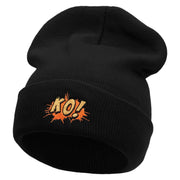 KO Embroidered 12 Inch Long Knitted Beanie - Black OSFM