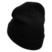 KO Embroidered 12 Inch Long Knitted Beanie - Black OSFM