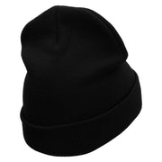 KO Embroidered 12 Inch Long Knitted Beanie - Black OSFM