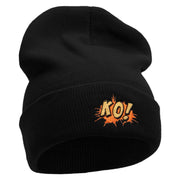 KO Embroidered 12 Inch Long Knitted Beanie - Black OSFM