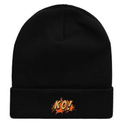 KO Embroidered 12 Inch Long Knitted Beanie - Black OSFM