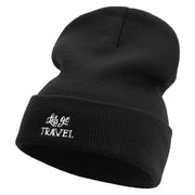 Let's Go Travel Embroidered 12 Inch Long Knitted Beanie - Black OSFM