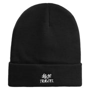 Let's Go Travel Embroidered 12 Inch Long Knitted Beanie - Black OSFM