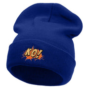 KO Embroidered 12 Inch Long Knitted Beanie - Royal OSFM