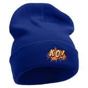 KO Embroidered 12 Inch Long Knitted Beanie - Royal OSFM