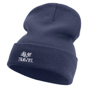 Let's Go Travel Embroidered 12 Inch Long Knitted Beanie - Navy OSFM