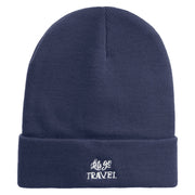 Let's Go Travel Embroidered 12 Inch Long Knitted Beanie - Navy OSFM