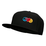 Small Peace Heart Smiley Sign Patched Wool Blend Pro Style Snapback - Black OSFM