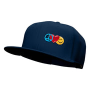 Small Peace Heart Smiley Sign Patched Wool Blend Pro Style Snapback - Navy OSFM