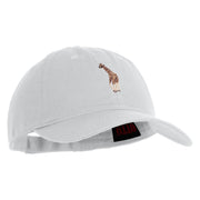 Small Baby Giraffe Animal Embroidered Iron on Patched 6 Panel Washed Low Profile Dad Hat - White OSFM