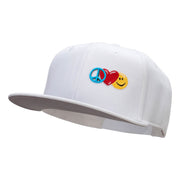 Small Peace Heart Smiley Sign Patched Wool Blend Pro Style Snapback - White OSFM