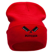 Butcher Embroidered 12 Inch Long Knitted Beanie - Red OSFM