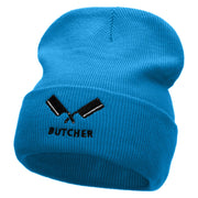 Butcher Embroidered 12 Inch Long Knitted Beanie - Aqua OSFM