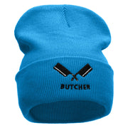 Butcher Embroidered 12 Inch Long Knitted Beanie - Aqua OSFM