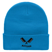 Butcher Embroidered 12 Inch Long Knitted Beanie - Aqua OSFM