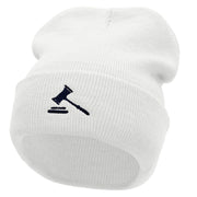 Law Embroidered 12 inch Acrylic Cuffed Long Beanie - White OSFM