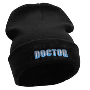 Doctor Embroidered 12 inch Acrylic Cuffed Long Beanie - Black OSFM