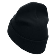 Three Jets Embroidered 12 Inch Long Knitted Beanie - Black OSFM